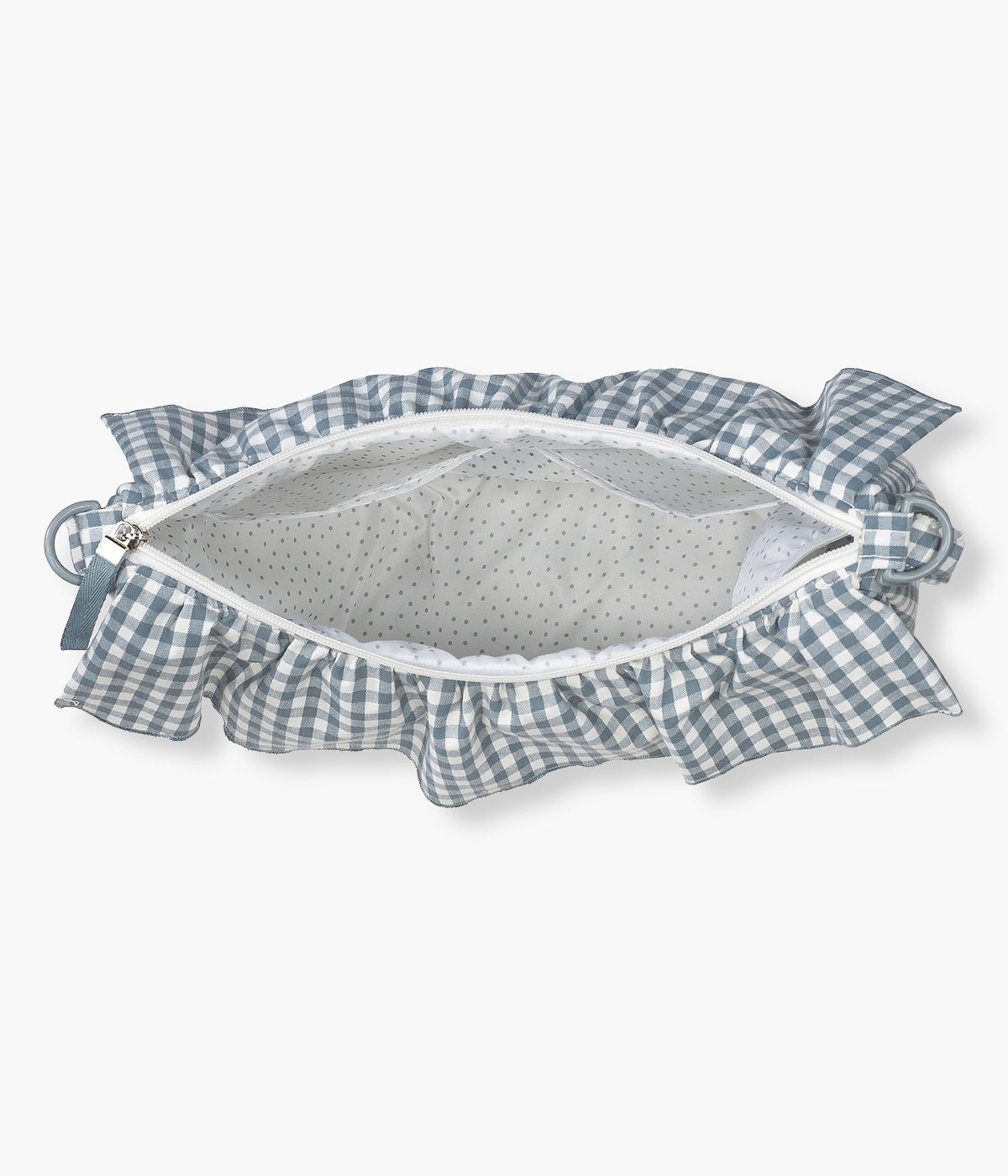 Bolsa de Passeio Gôndola Walking Mum Praliné Vichy Matcha vista de cima aberta e vazia.