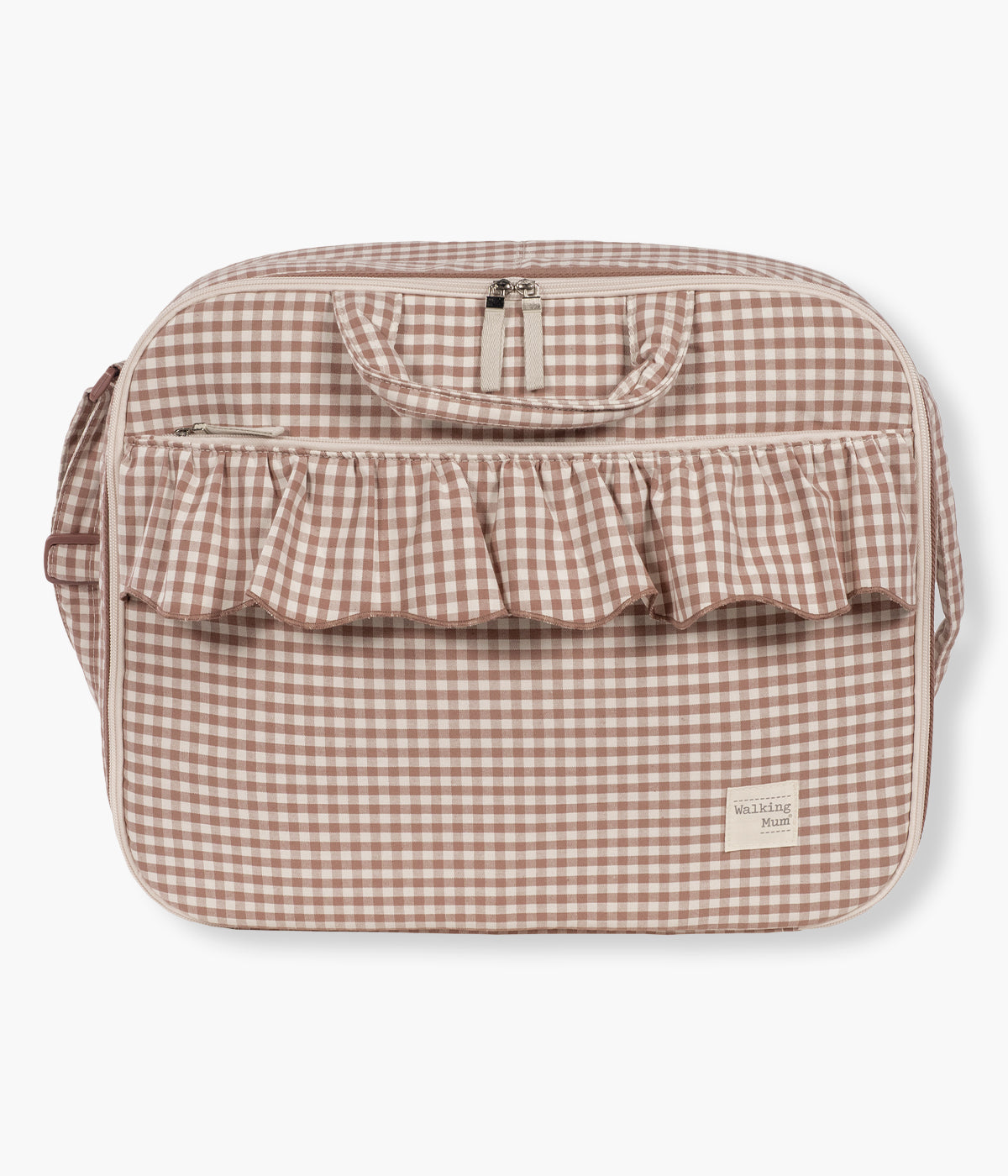 Mala de Maternidade Retangular Walking Mum Praliné Vichy Moka vista de frente.