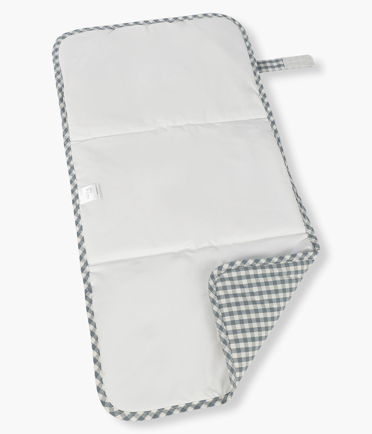 Vista em aberto do muda Fraldas Walking Mum Praliné Vichy Matcha. Prático, confortável e fácil de transportar. Dobrável e compacto, possui interior impermeável acolchoado, ideal para mudanças de fralda rápidas e higiénicas em qualquer lugar.