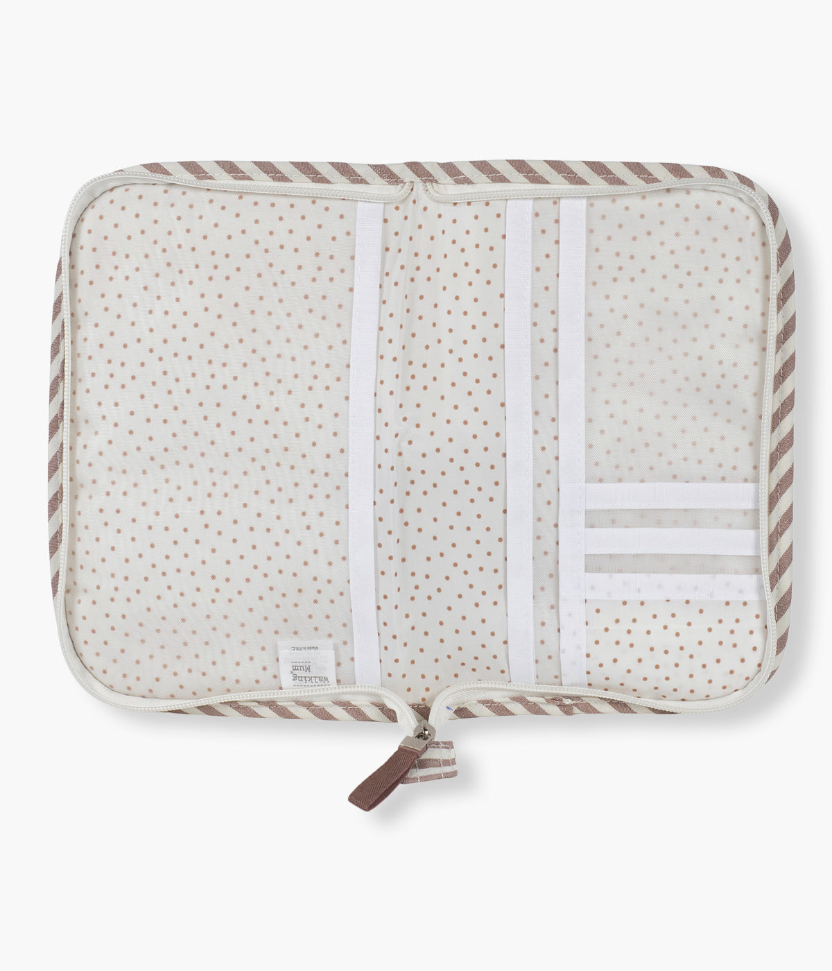 Porta Documentos Walking Mum Praliné Strips Moka visto de frente e aberto.