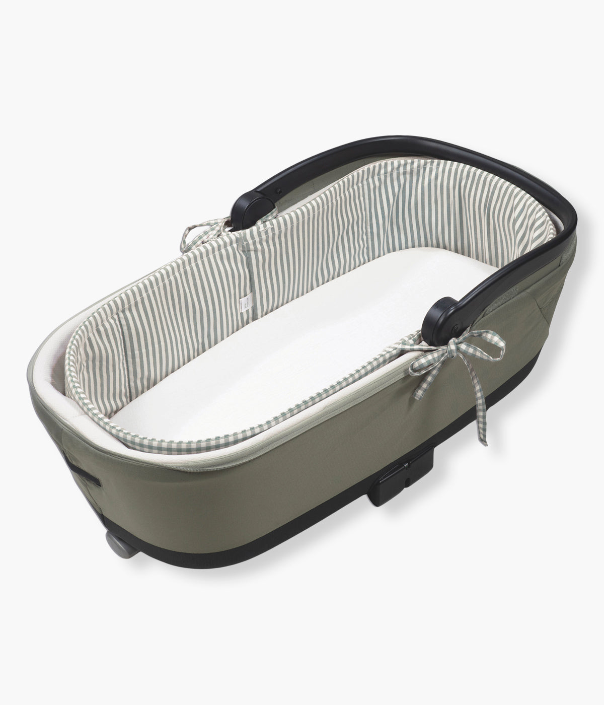 Forra Algodão Varas Alcofa Walking Mum Praliné Vichy/Strips Matcha com padrão riscas.