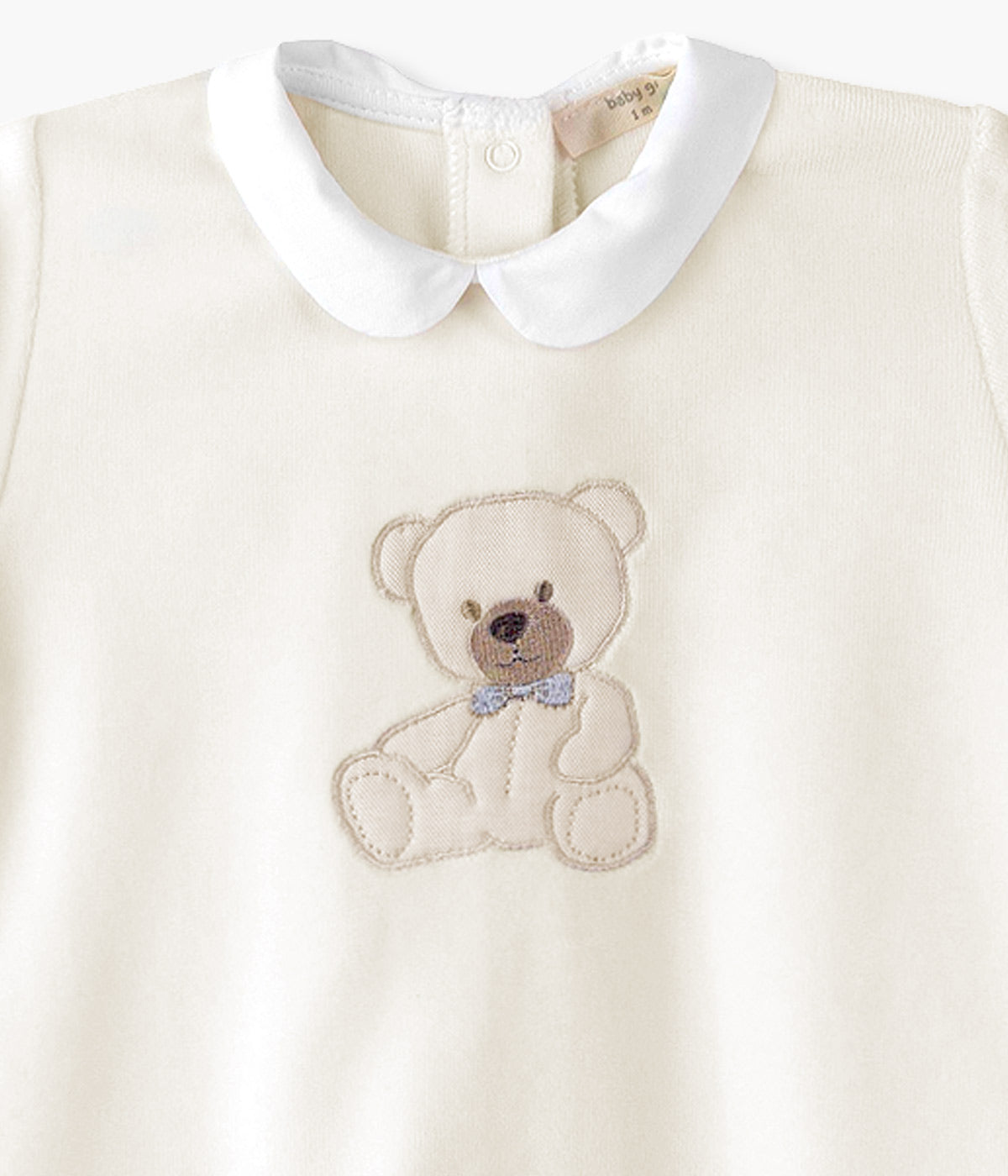 Babygrow em Veludo com Gola para Bebé Urso - Pérola