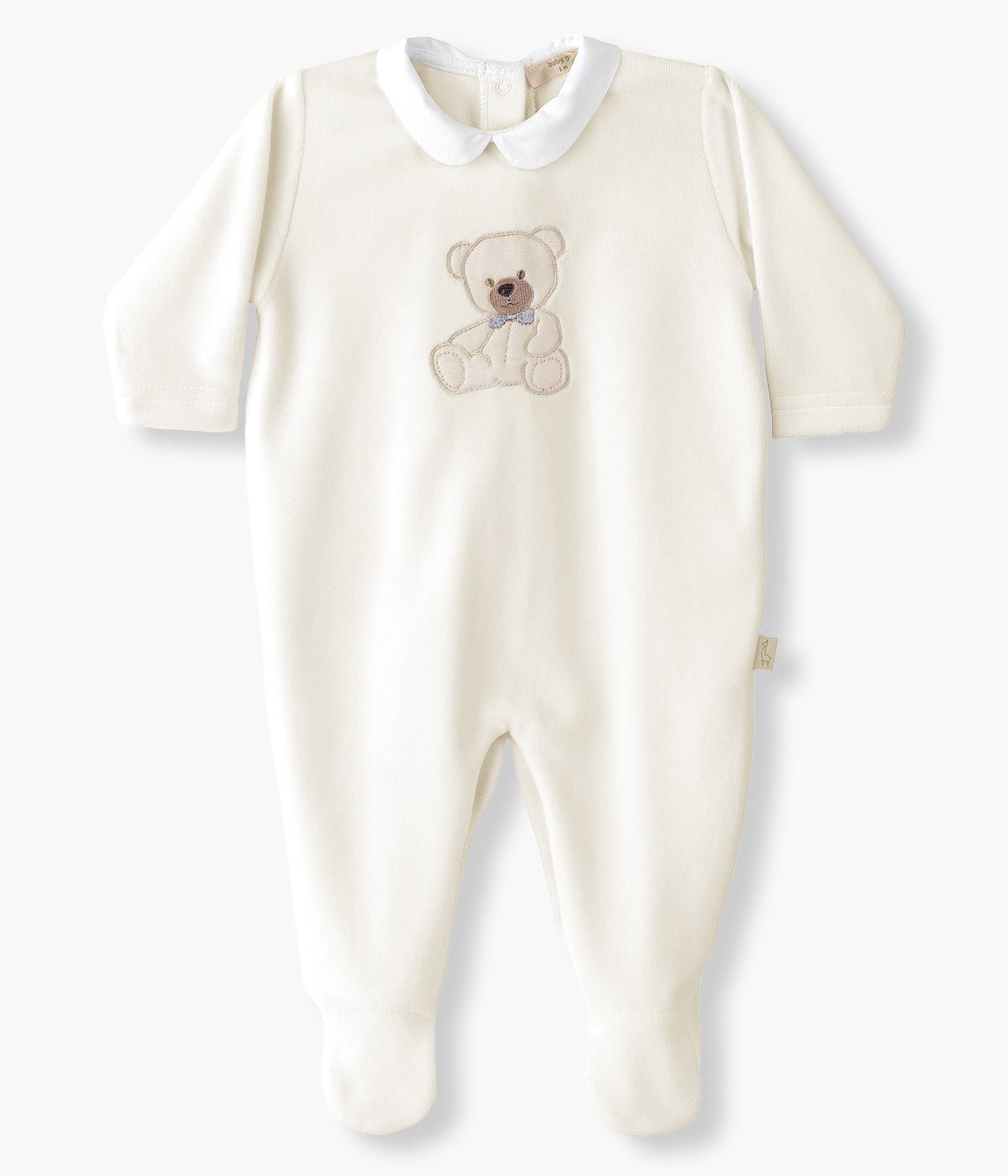 Babygrow em Veludo com Gola para Bebé Urso - Pérola