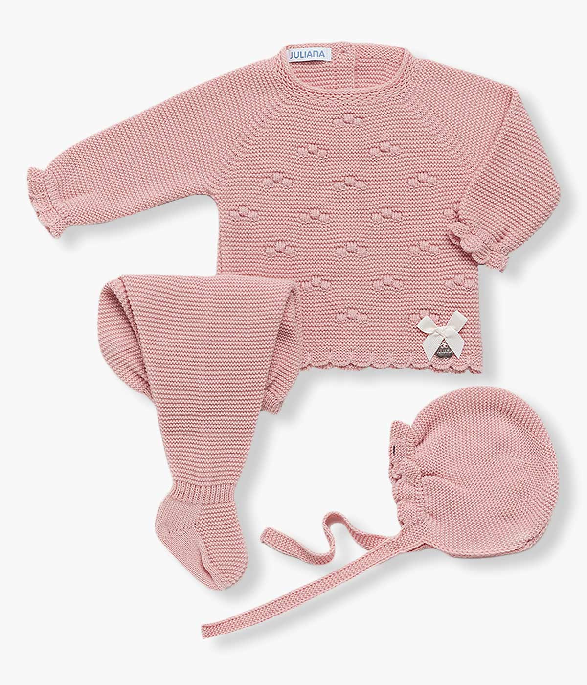 Conjunto de Malha para Bebé Menina 3pc - Rosa