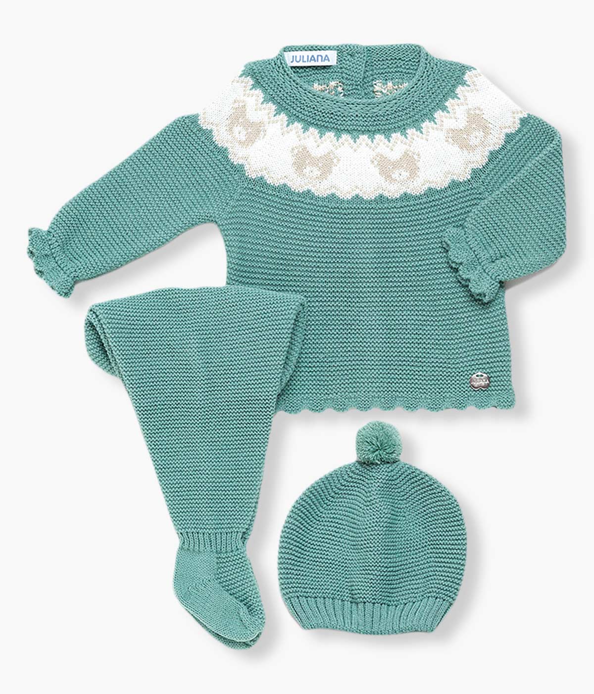 Conjunto de Malha para Bebé 3pc Ursos - Verde