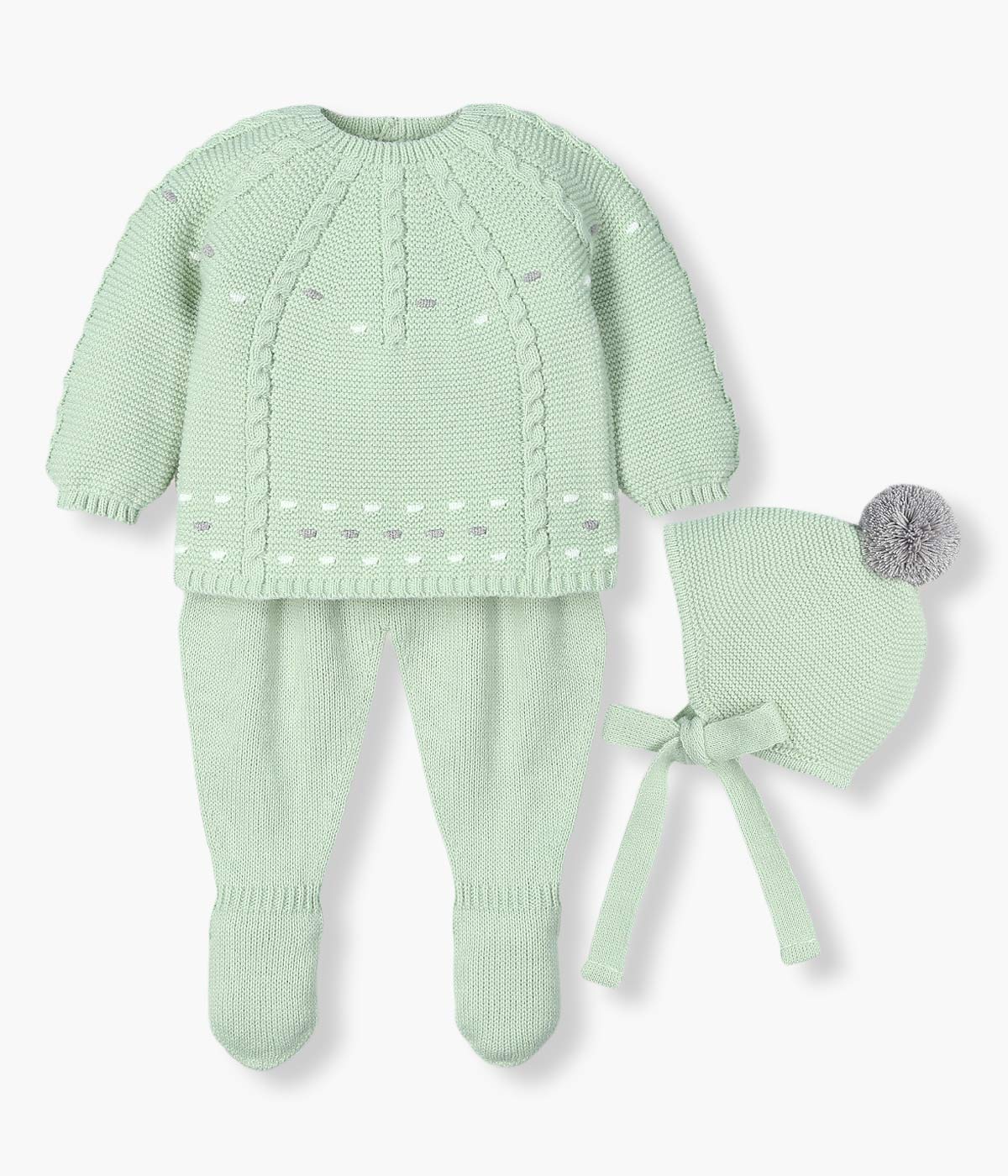 Conjunto de Malha para Bebé Bolas 3pc - Verde Água