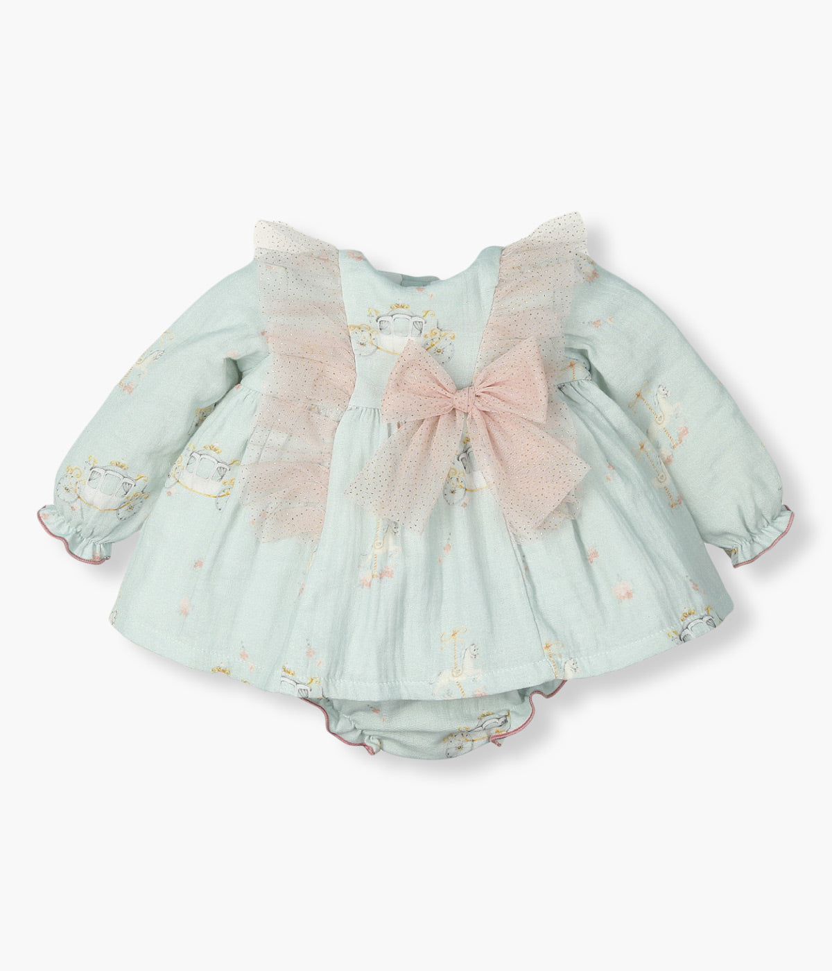 Vestido e Tapa Fraldas em Algodão Bebé Menina 2pc - Verde Água