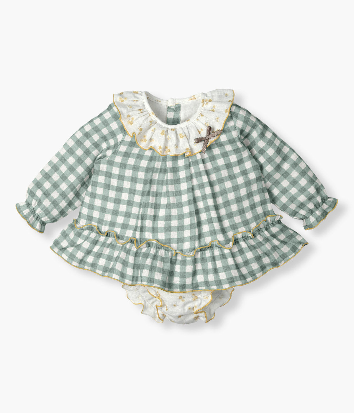 Vestido e Tapa Fraldas em Algodão Bebé Menina Vichy 2pc - Verde