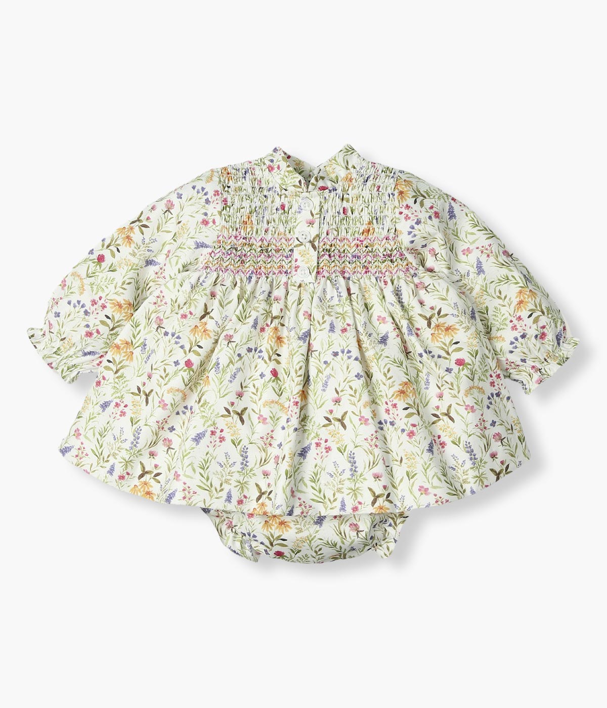 Vestido e Tapa Fraldas em Algodão Bebé Menina Floral 2pc - Pérola