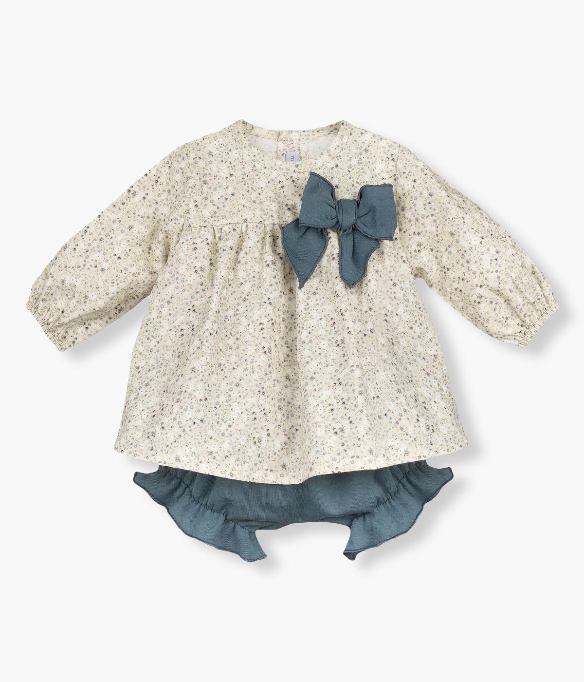 Vestido e Tapa Fraldas em Algodão Bebé Menina Floral 2pc - Bege