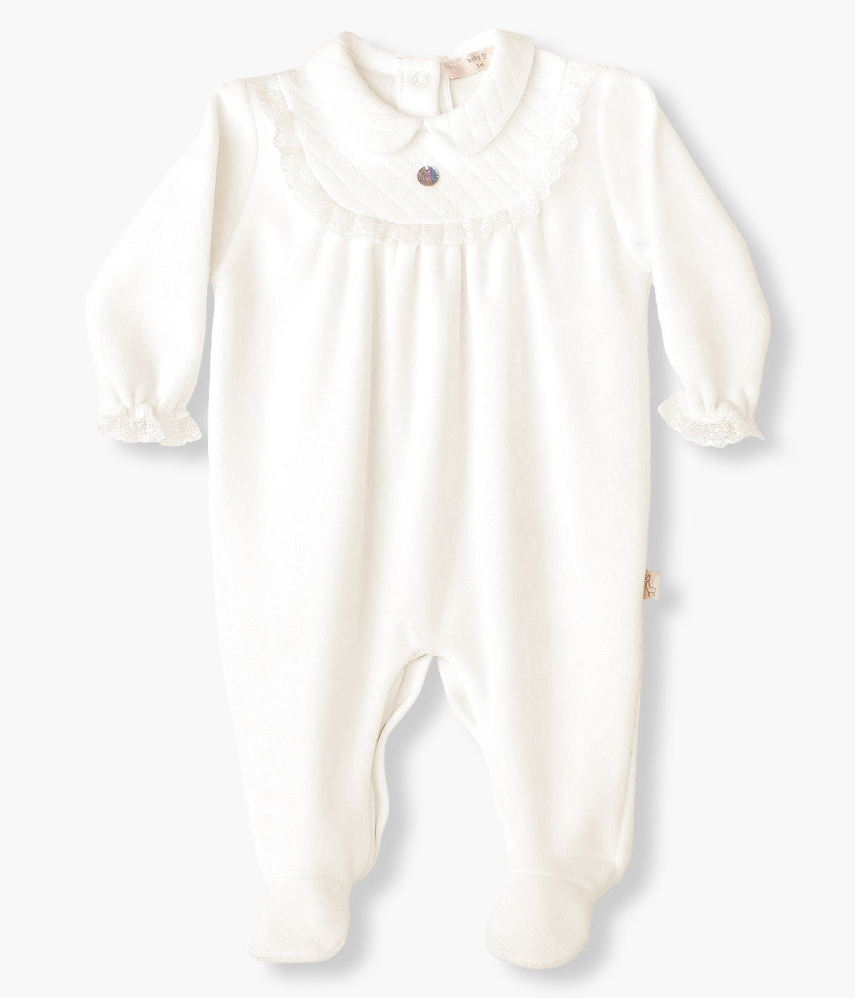 Babygrow em Veludo com Renda para Bebé - Pérola