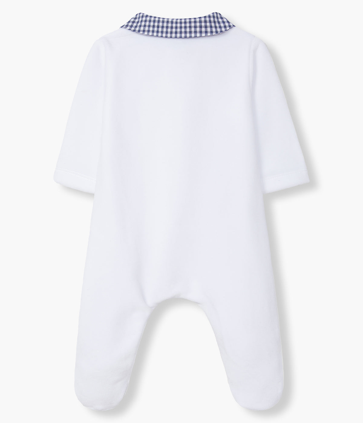 Babygrow em Veludo para Bebé Xadrez - Branco e Azul