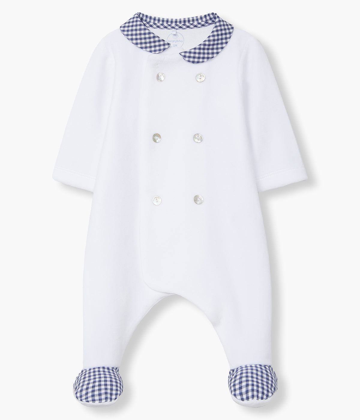 Babygrow em Veludo para Bebé Xadrez - Branco e Azul