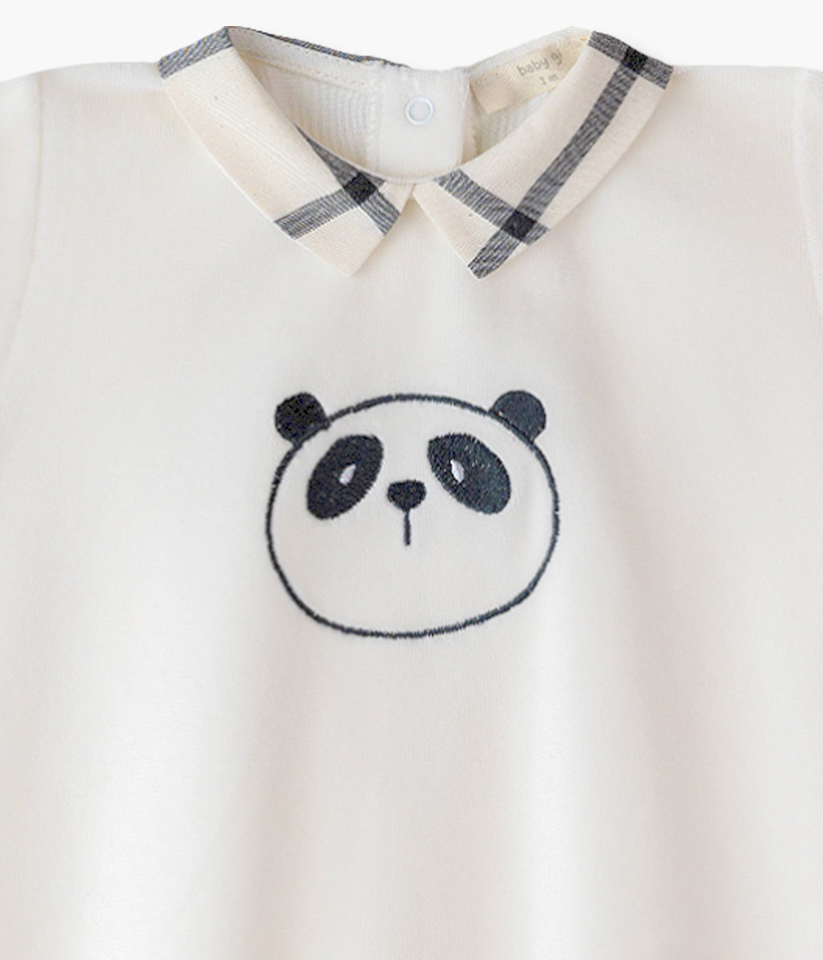 Babygrow Veludo com Gola para Bebé Menino Panda - Pérola