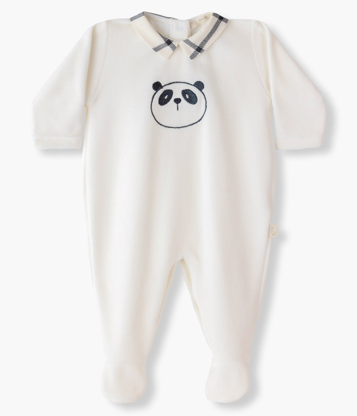 Babygrow Veludo com Gola para Bebé Menino Panda - Pérola