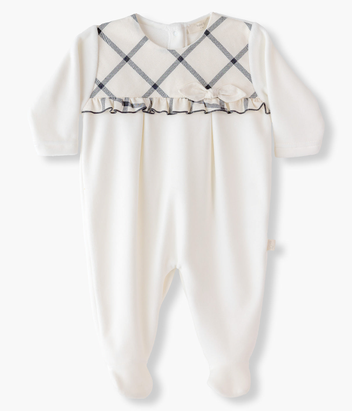 Babygrow Veludo com Laço para Bebé Menina Xadrez - Pérola