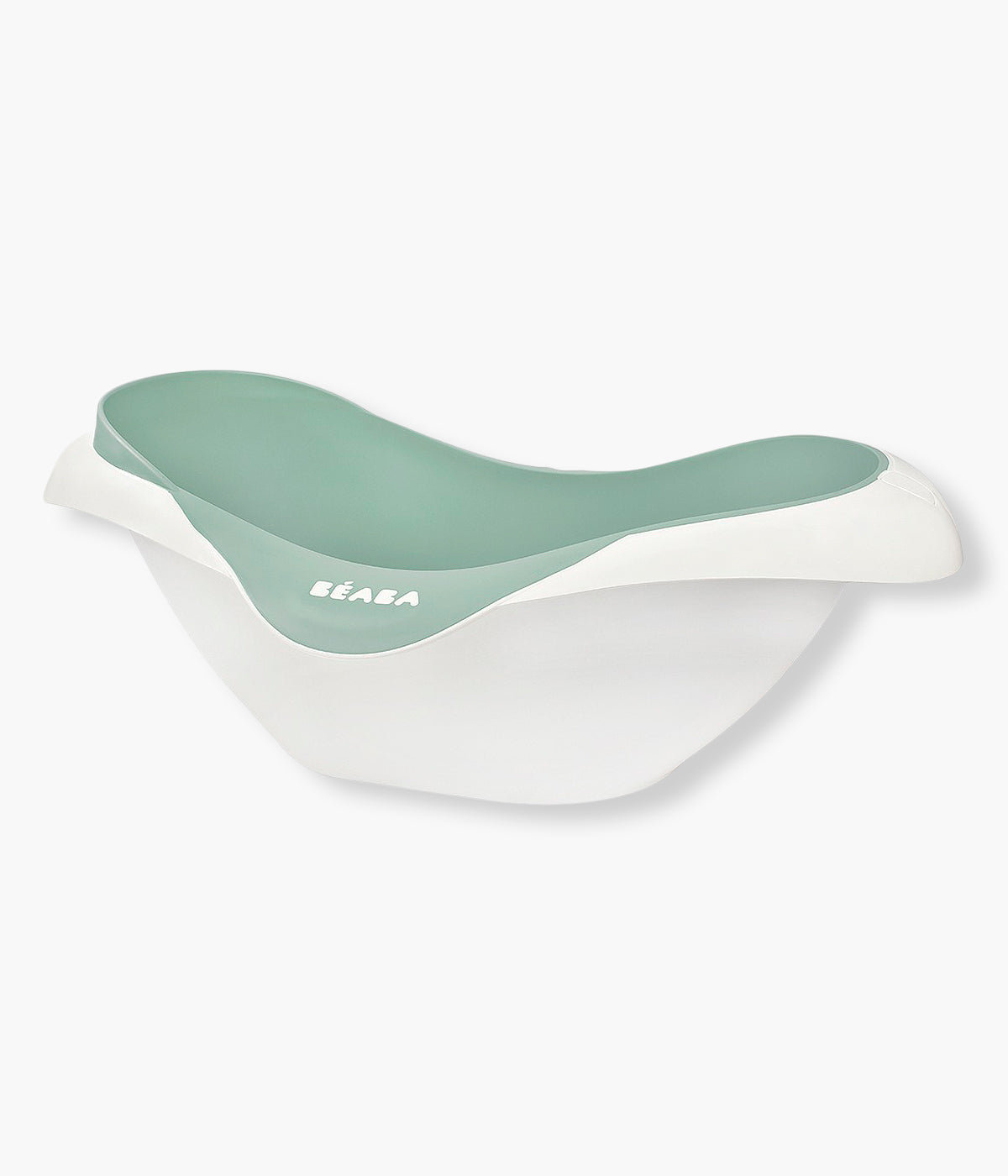 Banheira para bebé Camélé'o da Béaba na cor Sage Green (verde). A Elegante banheira que combina conforto, segurança e sustentabilidade. Fabricada em França com materiais reciclados, oferece uma experiência de banho prática e confortável graças à sua superfície antiderrapante, tampa de drenagem e suporte para chuveiro integrado.