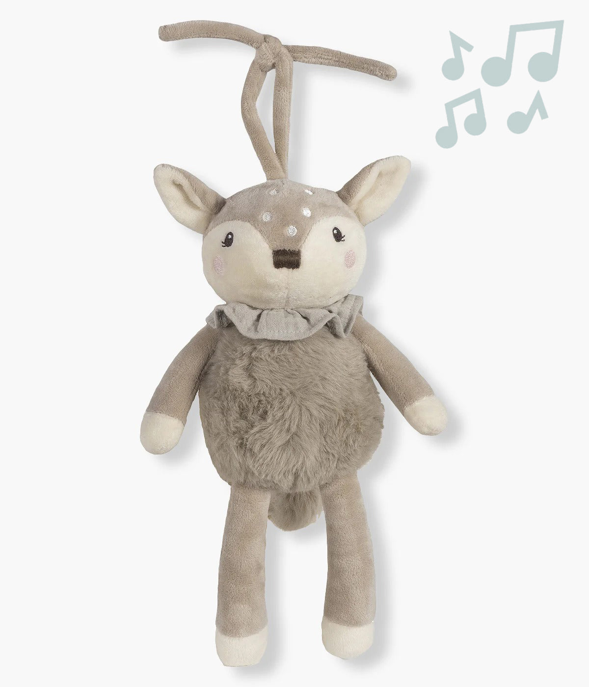 Peluche musical Pasito a Pasito Nara bege em forma de bambi para bebé e recém-nascido(a). Com um design encantador e uma textura macia, este bambi traz um toque de ternura ao berço ou parque, criando um ambiente relaxante e estimulante ao mesmo tempo.